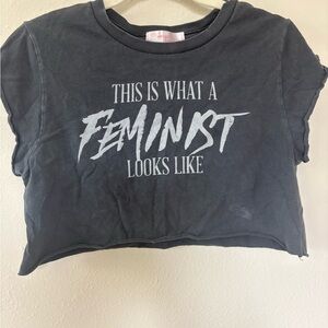 Sugar Thrillz Black acid wash vintage looking Cap Sleeve Feminist Crop Top